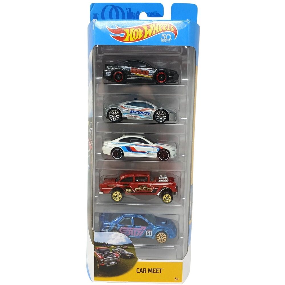Hot Wheels 5-Car Pack Car Meet Edition W/ BMW Mustang BelAir Impreza Eclipse D42